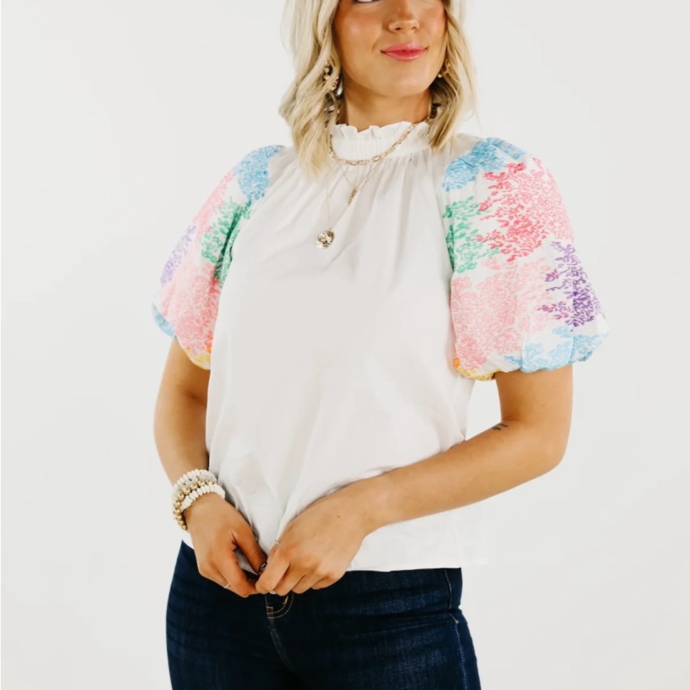 THML The Journey Embroidered Balloon Sleeve Women’s Blouse XS
